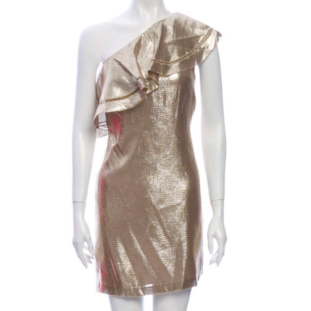 Rachel Zoe Gold Metallic One Shoulder Dress